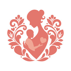 Ornamental Mother And Child Silhouette Love Concept