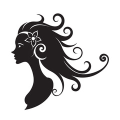 Ornamental Hair Flowing Woman Silhouette Art Design
