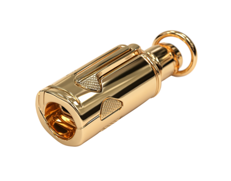Gold Sports Referee Whistle isolated on a transparent background