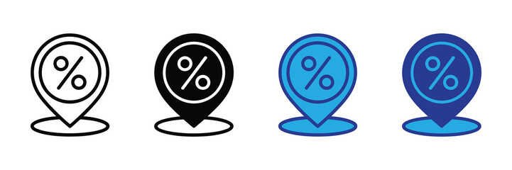 Obraz premium Collection of four location pin icons with percentage symbol inside