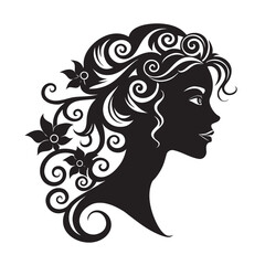 Elegant Woman Head Silhouette With Floral Ornament