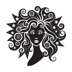 Dreamy Woman Silhouette With Patterned Hair Style