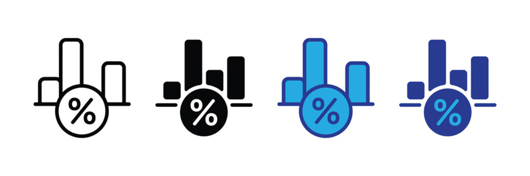Bar chart icon with percentage symbol in circle, representing financial data and growth