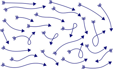 Collection of various hand drawn arrows illustration on a white background