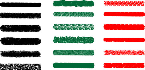 Textured horizontal lines in black green and red on white background