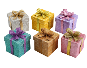 Glittery Gift Boxes with Bows isolated on a transparent background