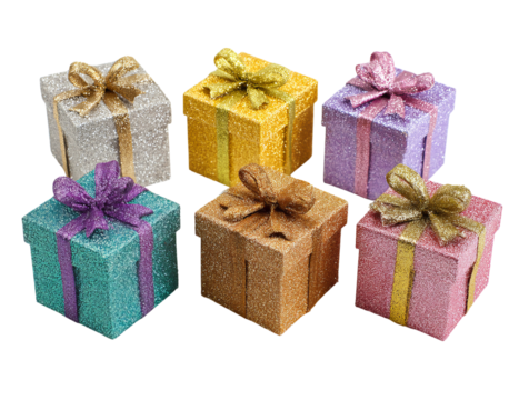 Glittery Gift Boxes with Bows isolated on a transparent background - Powered by Adobe