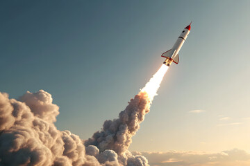 Small rocket launching with thick cloud trail