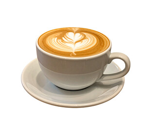  Minimalist Cappuccino Mug with Heart-Shaped Latte Art and Steam Effect, Transparent Background