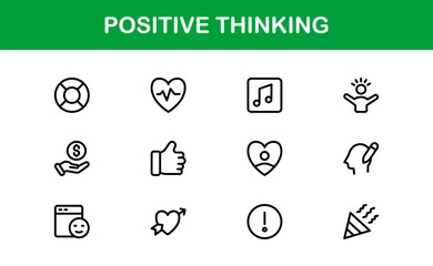 Positive Thinking Thin Icon Set. Sleek and Minimal icons for mindfulness, motivation, and personal growth
