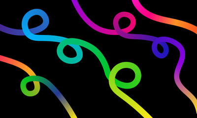 Colorful Twisted Abstract Ribbons on Black Background Graphic Illustration Design