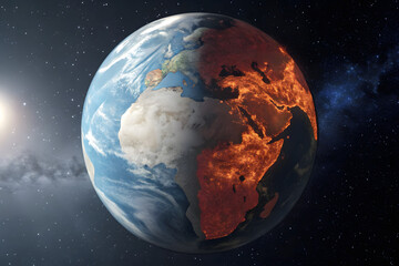 Split-tone globe showing frozen and scorched hemispheres