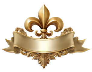 Golden Fleur de Lis Banner Emblem isolated on a transparent background