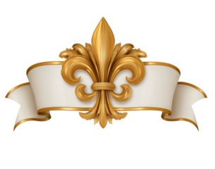 Golden Fleur de Lis with White Ribbon isolated on a transparent background
