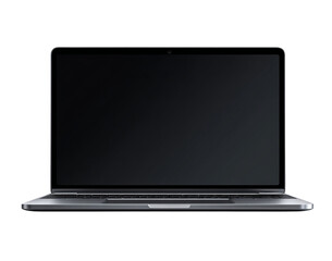 Silver laptop with blank screen isolated on a transparent background