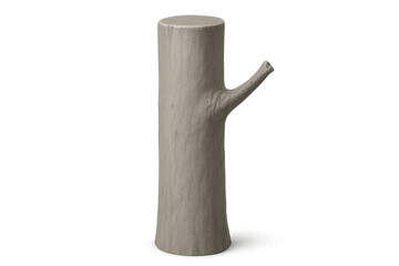 Cut tree trunk with small branch, natural wood element, realistic 3d rendering, isolated object with transparent background