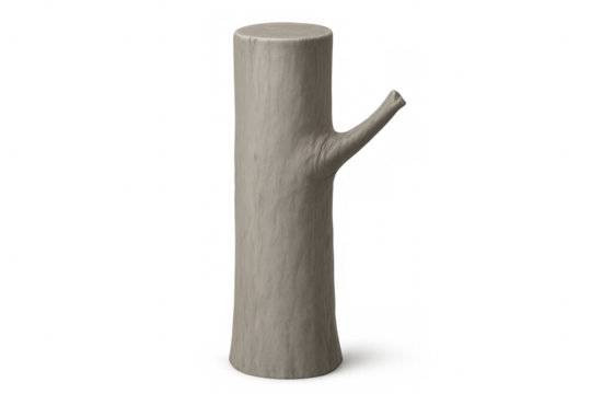 Cut tree trunk with small branch, natural wood element, realistic 3d rendering, isolated object with transparent background