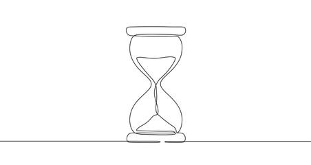 Classic hourglass with sand in one line art style. Symbol of time with editable black stroke on white background. Vector illustration. © chekman