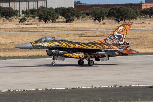 Avi&oacute;n de combate F-16 de la fuerza a&eacute;rea de Turqu&iacute;a con decoraci&oacute;n especial "Tiger" en los ejercicios Tiger Meet.