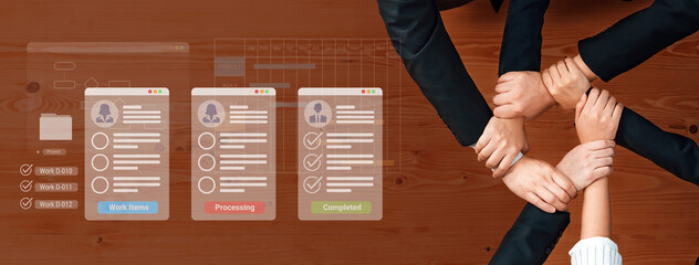 Digital interface displaying project tasks under Work Items, Processing, and Completed categories with Gantt chart timeline visualization Parse
