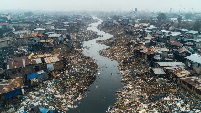 Slums, a polluted waterway, and makeshift housing