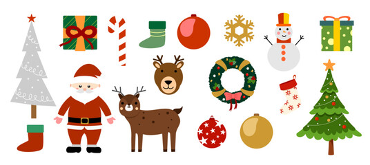 Flat christmas elements and decorations