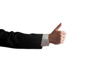 Man in suit giving thumbs up gesture isolated on transparent background