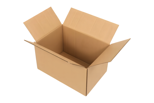 Open cardboard box isolated on transparent background
