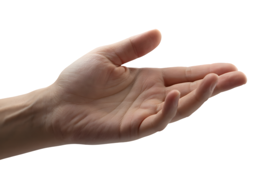 Open human hand reaching out isolated on transparent background