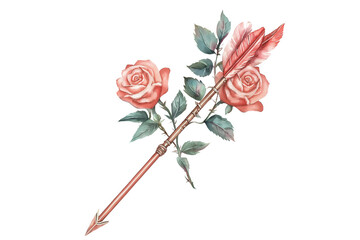 Astrology Sagittarius Arrow and Rose Flowers Isolated on Transparent Background