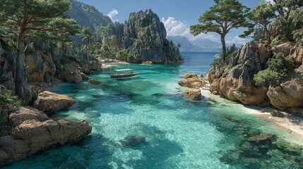 Tropical Island Paradise Crystal Clear Turquoise Waters And Lush Greenery