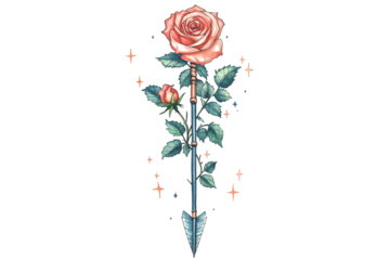 Zodiac Sagittarius Symbol with Floral Watercolor Transparent Background