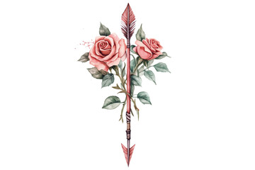 Sagittarius Arrow with Roses Watercolor Illustration on Transparent Background
