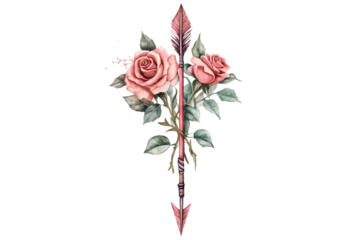 Sagittarius Arrow with Roses Watercolor Illustration on Transparent Background