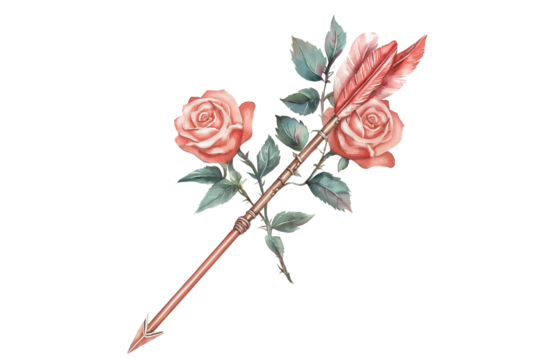 Astrology Sagittarius Arrow and Rose Flowers Isolated on Transparent Background