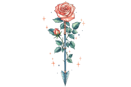 Zodiac Sagittarius Symbol with Floral Watercolor Transparent Background