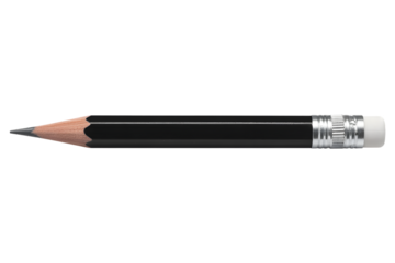 Sharp black pencil with eraser isolated on transparent background