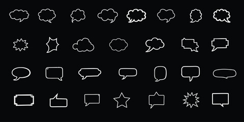 Collection of hand-drawn speech bubbles and icons on a black background
