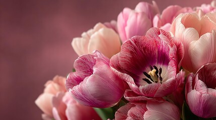 Beautiful Pink Tulip Flowers Dew Drops Soft Background