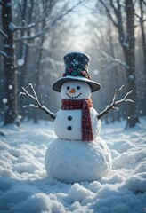snowman wearing large hat