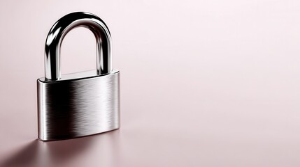 Fototapeta premium A shiny metal padlock placed on a soft pink surface, symbolizing security and protection. Ideal for concepts related to safety and privacy.