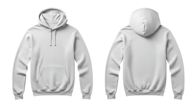 Blank white hooded sweatshirt front and back template for mockups