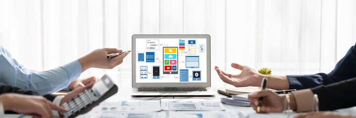 Business intelligence and data analysis concept. Analyst team working on financial data analysis...