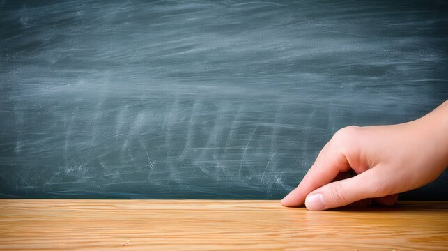 Hand poised above chalkboard surface signaling a moment of creation or reflection inviting exploration of educational possibilities and intellectual engagement captured with clarity