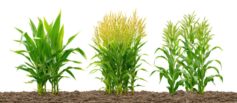 Three sets of ornamental millet bamboo grass and thick Bermuda grass on transparent background