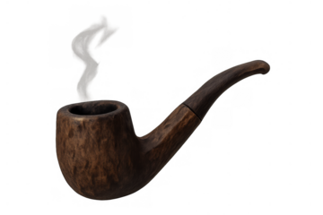 Smoking wood pipe with swirling smoke demonstrating traditional contemplation, relaxation, and old-fashioned leisure on a transparent background