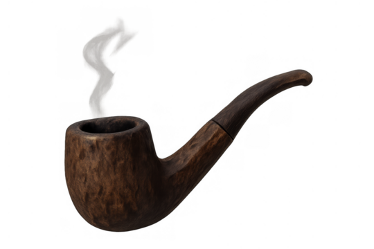 Smoking wood pipe with swirling smoke demonstrating traditional contemplation, relaxation, and old-fashioned leisure on a transparent background - Powered by Adobe