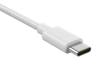 White usb type c cable connector isolated on transparent background