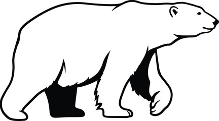 Minimalist vector illustration of a walking polar bear in black and white outline style, wildlife conservation design, arctic animal concept, modern silhouette artwork © MstBeauti
