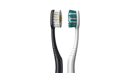 Two toothbrushes one black and one white isolated on transparent background